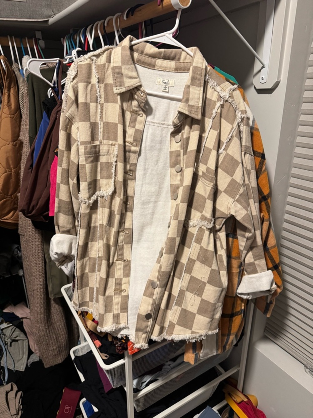 Beige & Cream Buffalo Check Button-Up Shacket